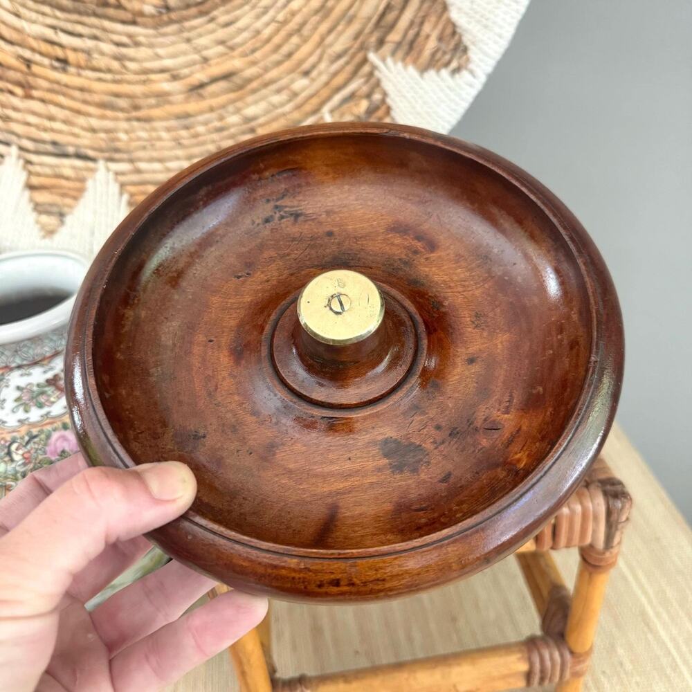 Vintage Turned Wood and Brass Catchall Bowl - Midcentury Handcrafted Nut Dish
